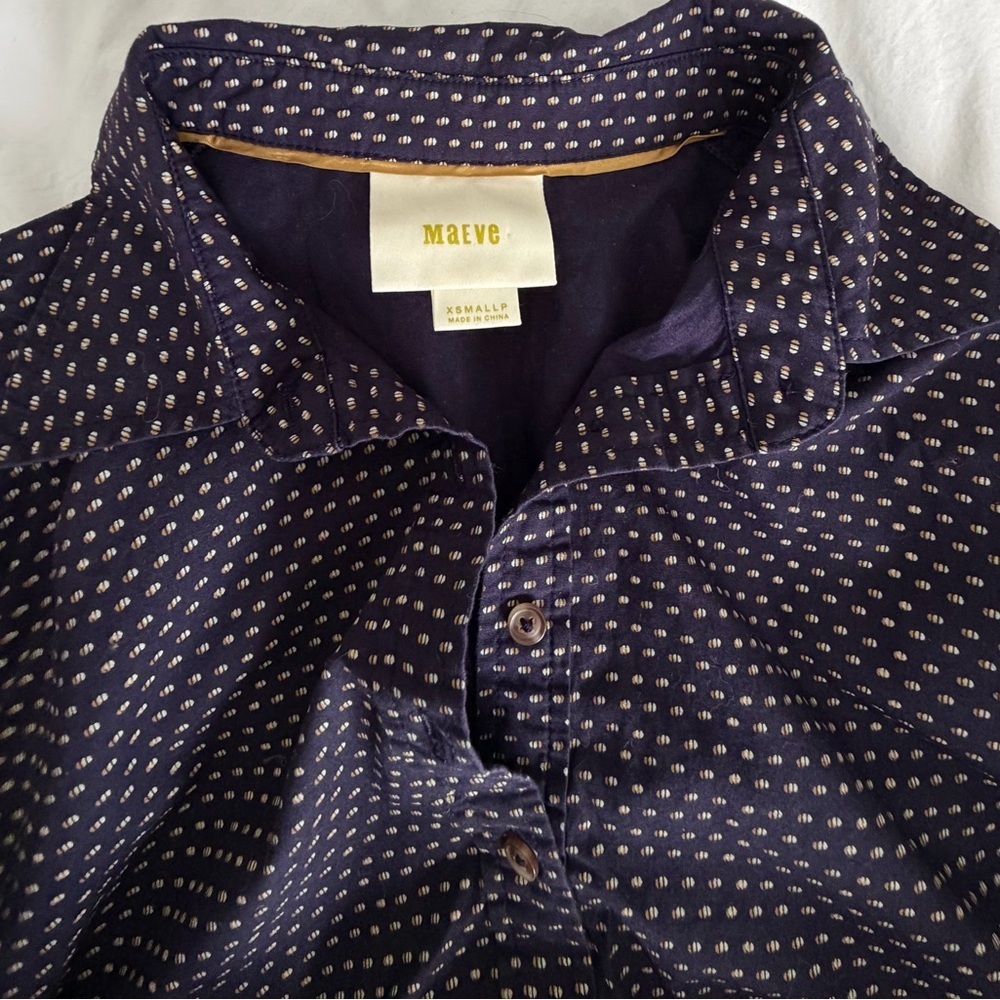 Anthropologie Maeve Polka Dot Tunic Blouse Cotton Button Front XS - Picture 9 of 11